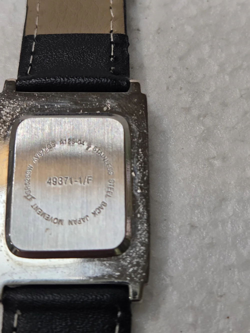 Womens Black Leather Strap Silver-Tone Square Quartz Watch